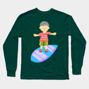 Little boy playing surfboard. Long Sleeve T-Shirt